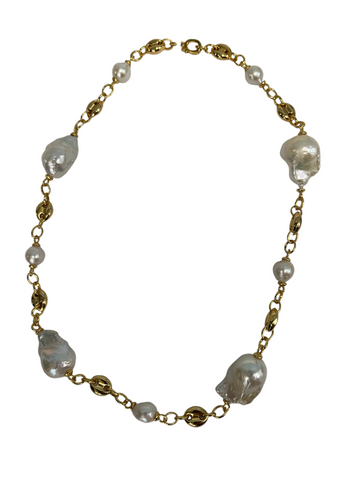.925 GP Necklace Mixed Link w/Baroque Pearls